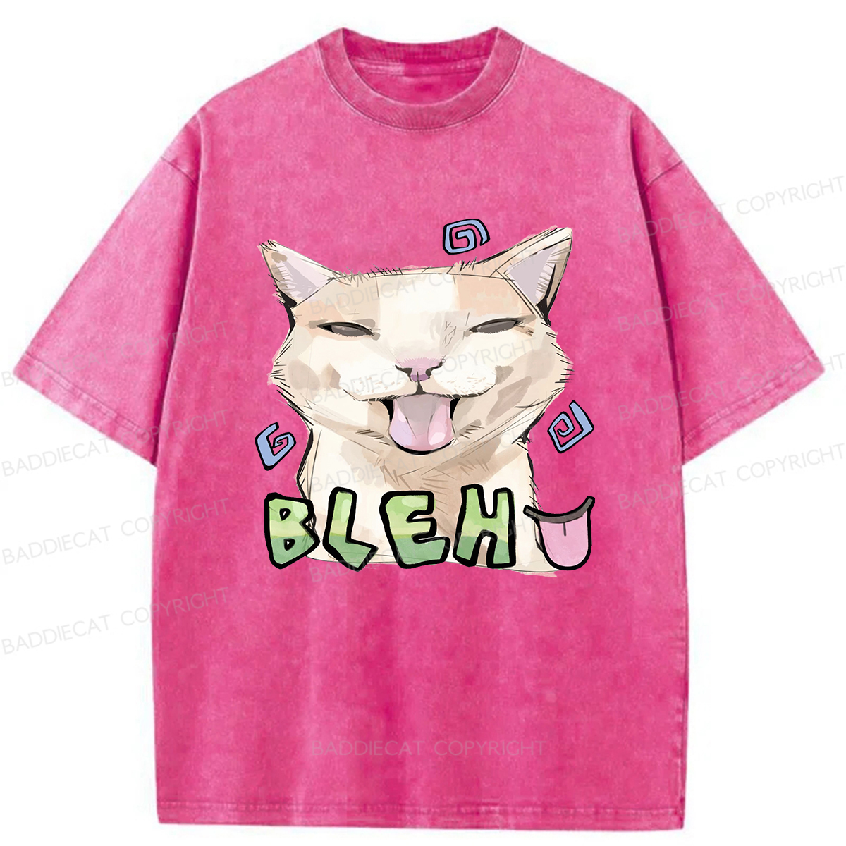 Baddiecat Bleh Playful Funny Cat Meme Washed T-shirt