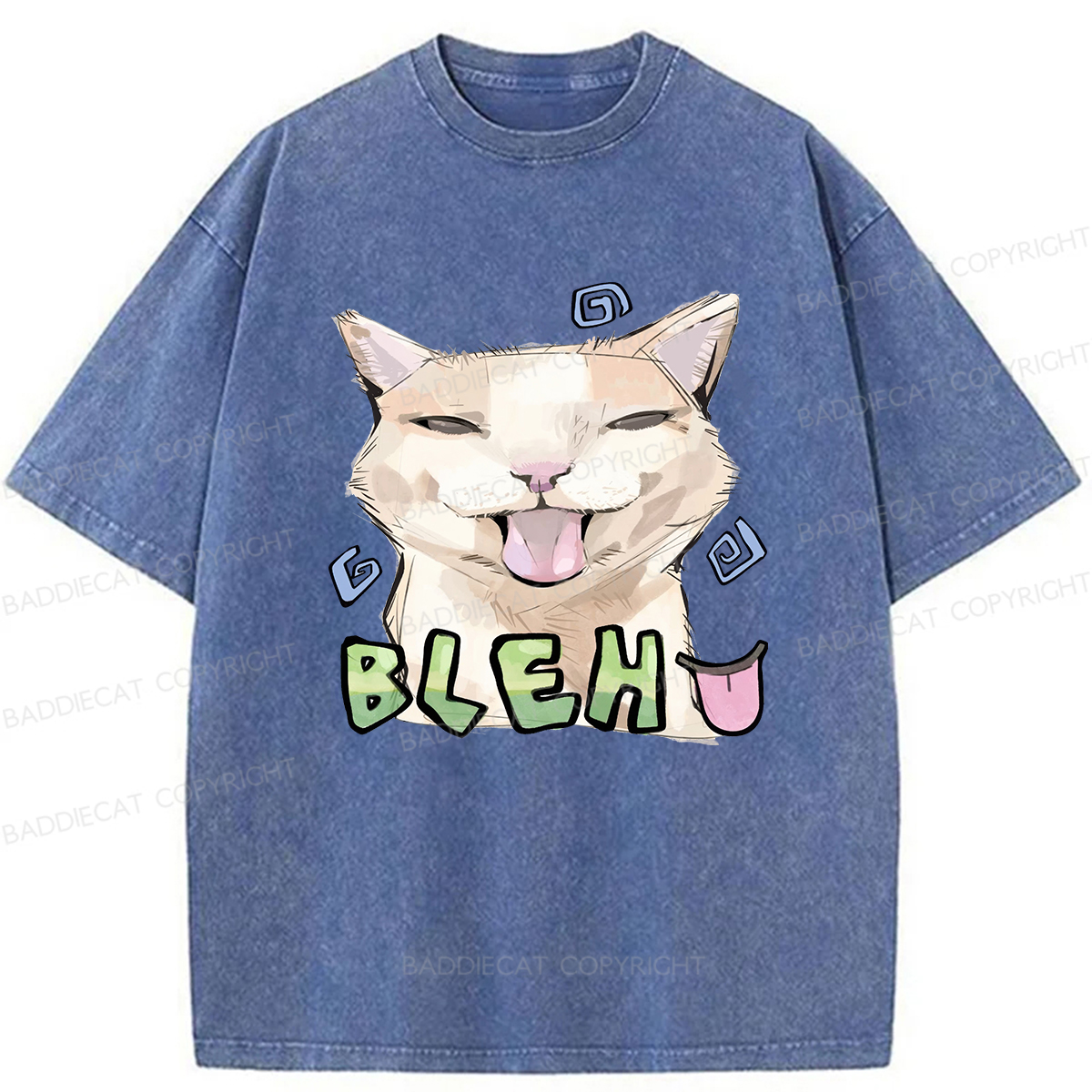 Baddiecat Bleh Playful Funny Cat Meme Washed T-shirt