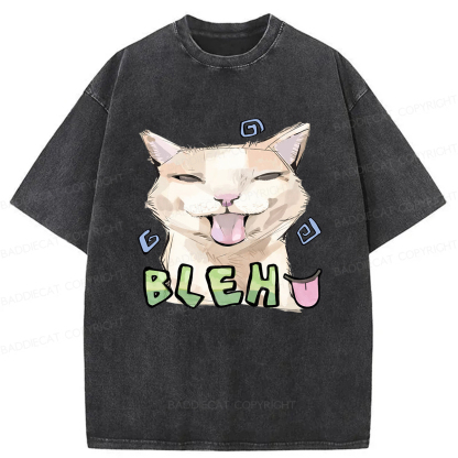 Baddiecat Bleh Playful Funny Cat Meme Washed T-shirt