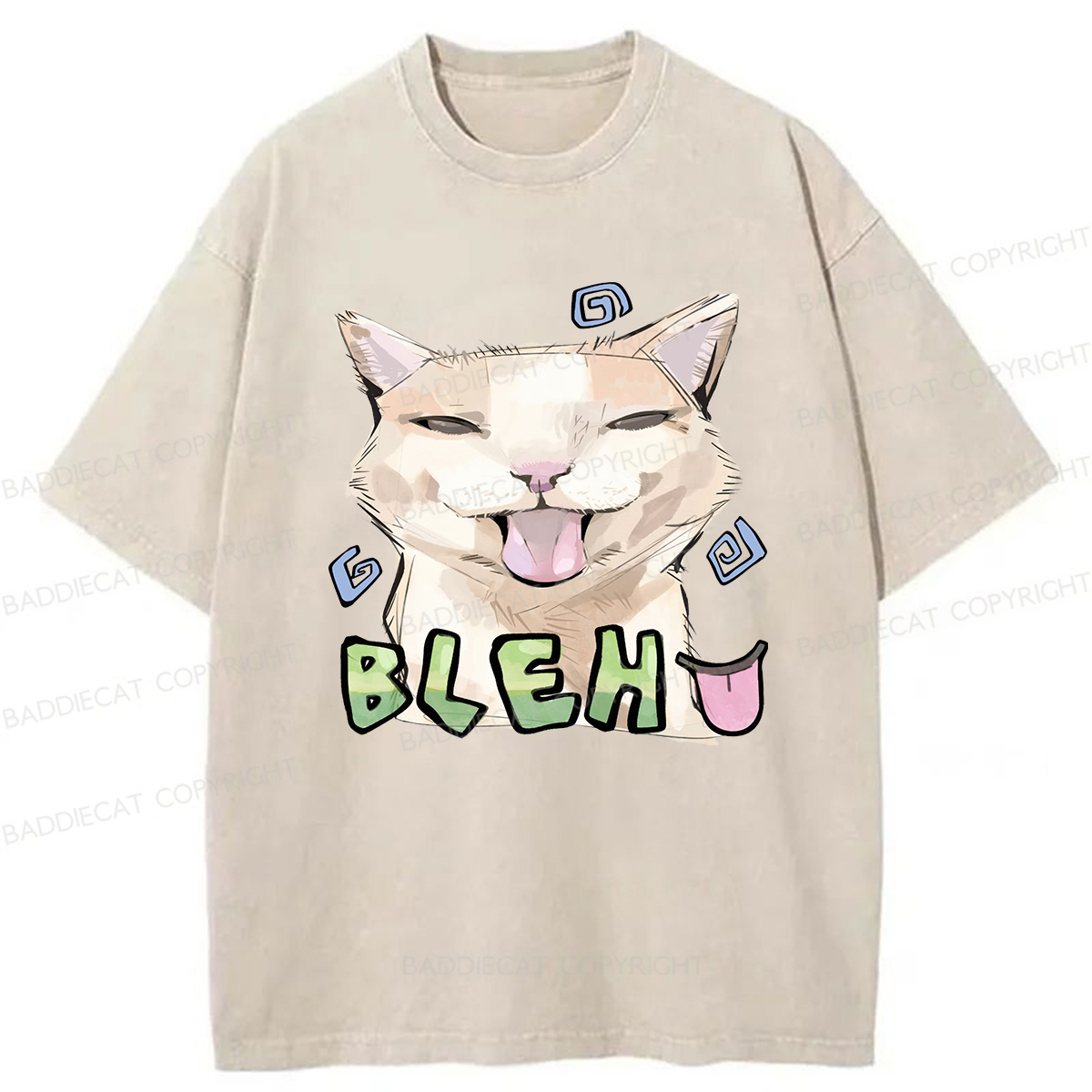 Baddiecat Bleh Playful Funny Cat Meme Washed T-shirt