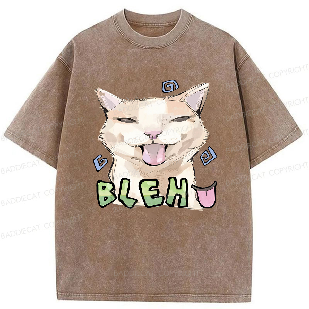 Baddiecat Bleh Playful Funny Cat Meme Washed T-shirt