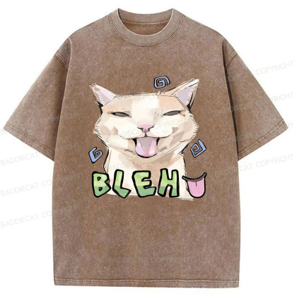Baddiecat Bleh Playful Funny Cat Meme Washed T-shirt