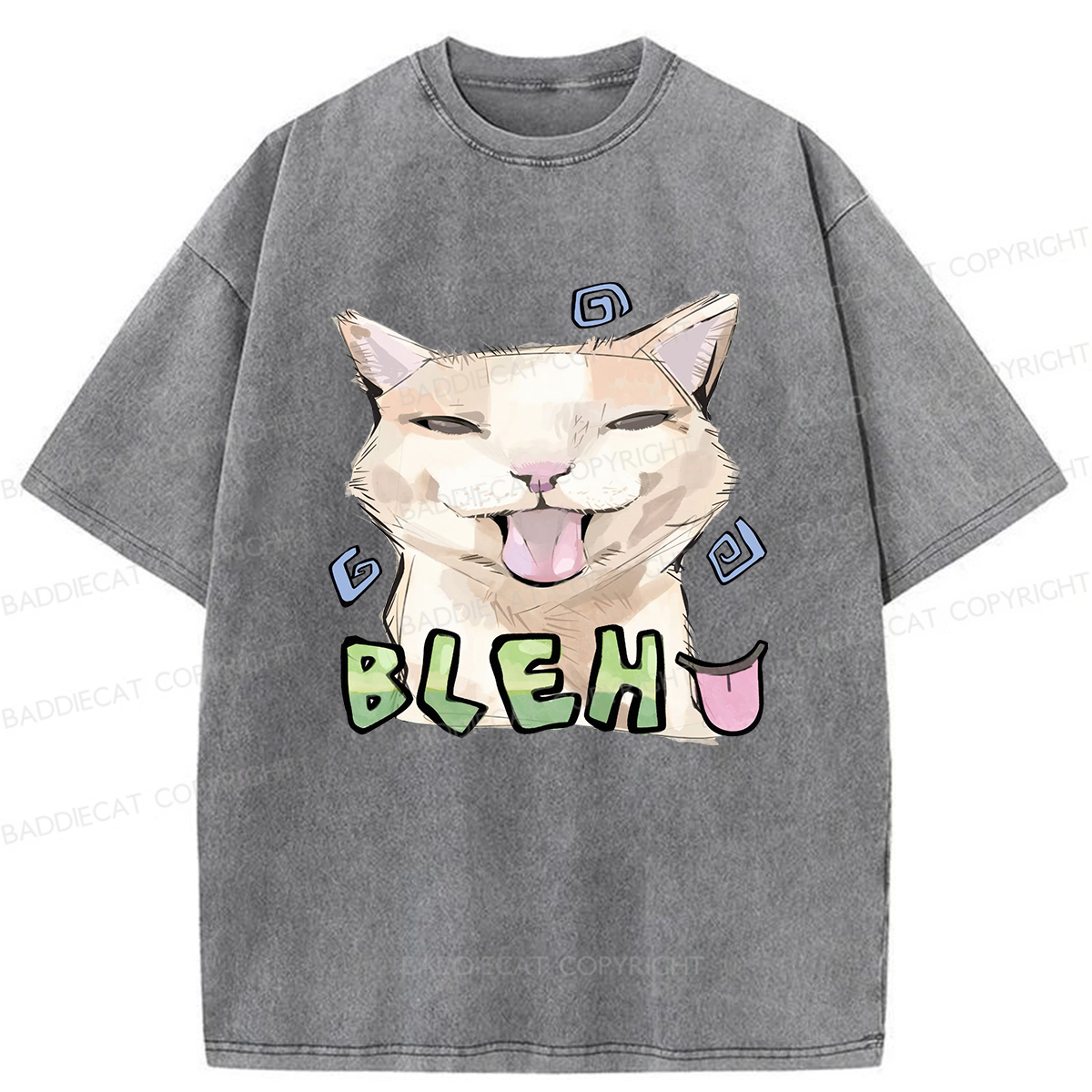 Baddiecat Bleh Playful Funny Cat Meme Washed T-shirt