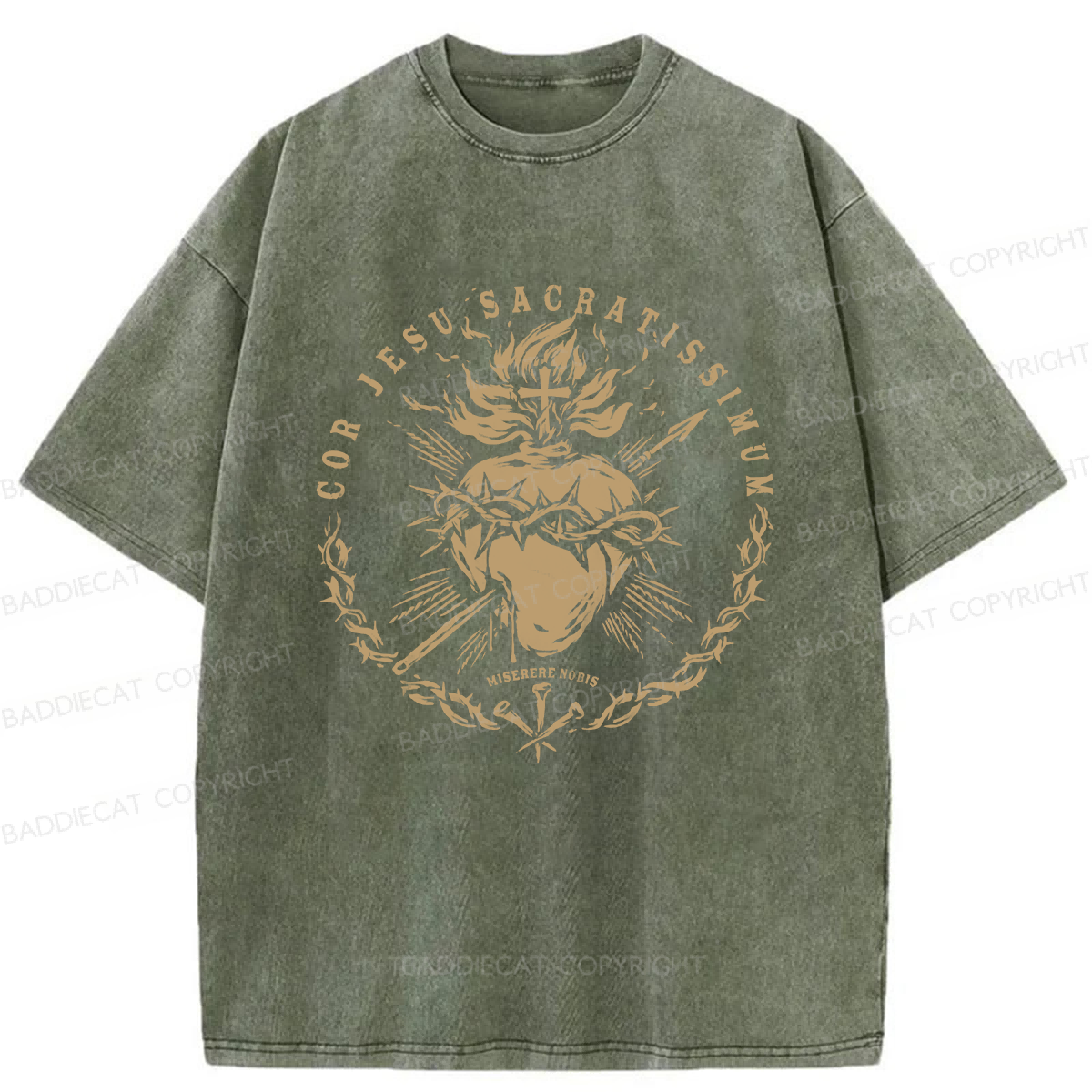 Baddiecat Adult Sacred Heart Of Jesus Washed T-shirt