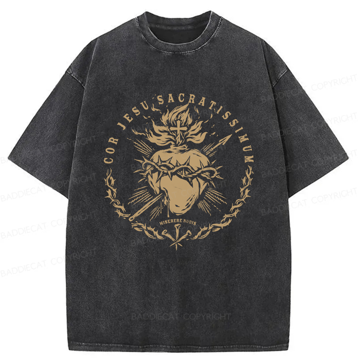 Baddiecat Adult Sacred Heart Of Jesus Washed T-shirt