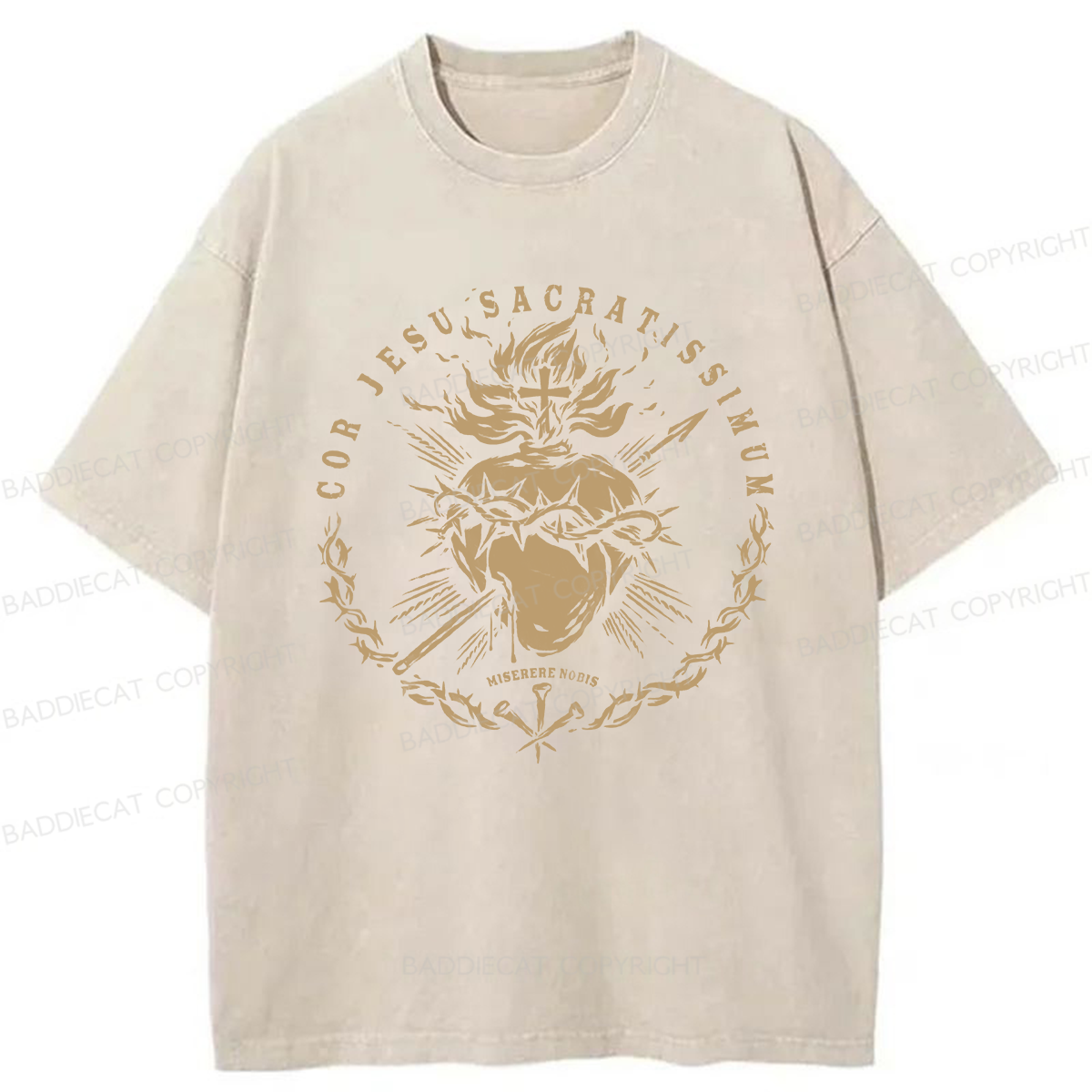 Baddiecat Adult Sacred Heart Of Jesus Washed T-shirt