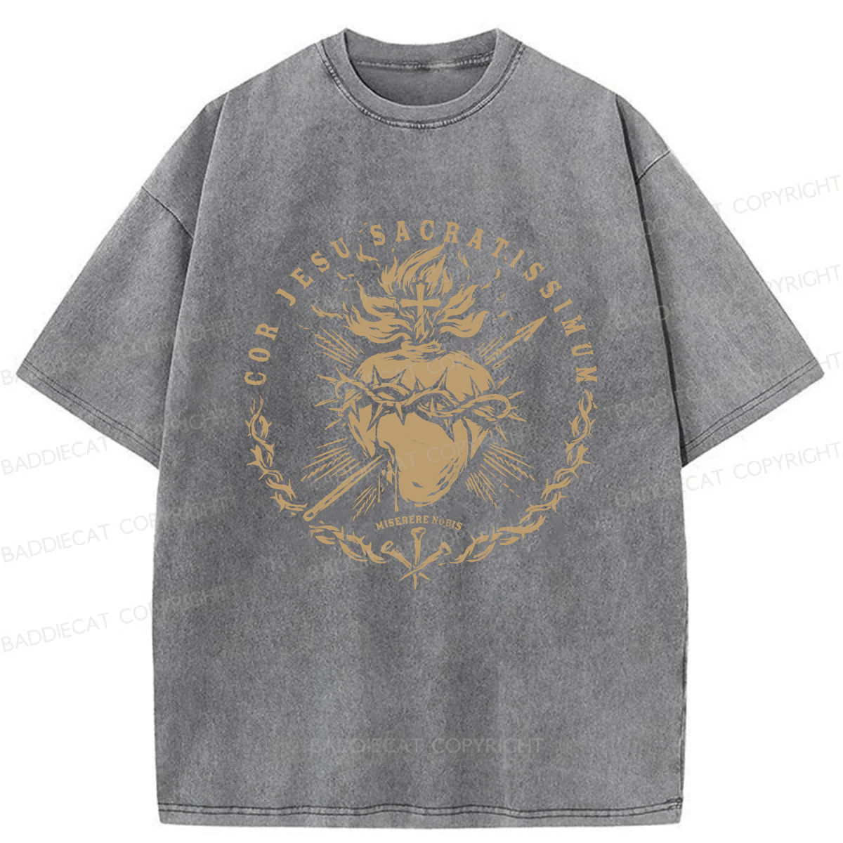 Baddiecat Adult Sacred Heart Of Jesus Washed T-shirt