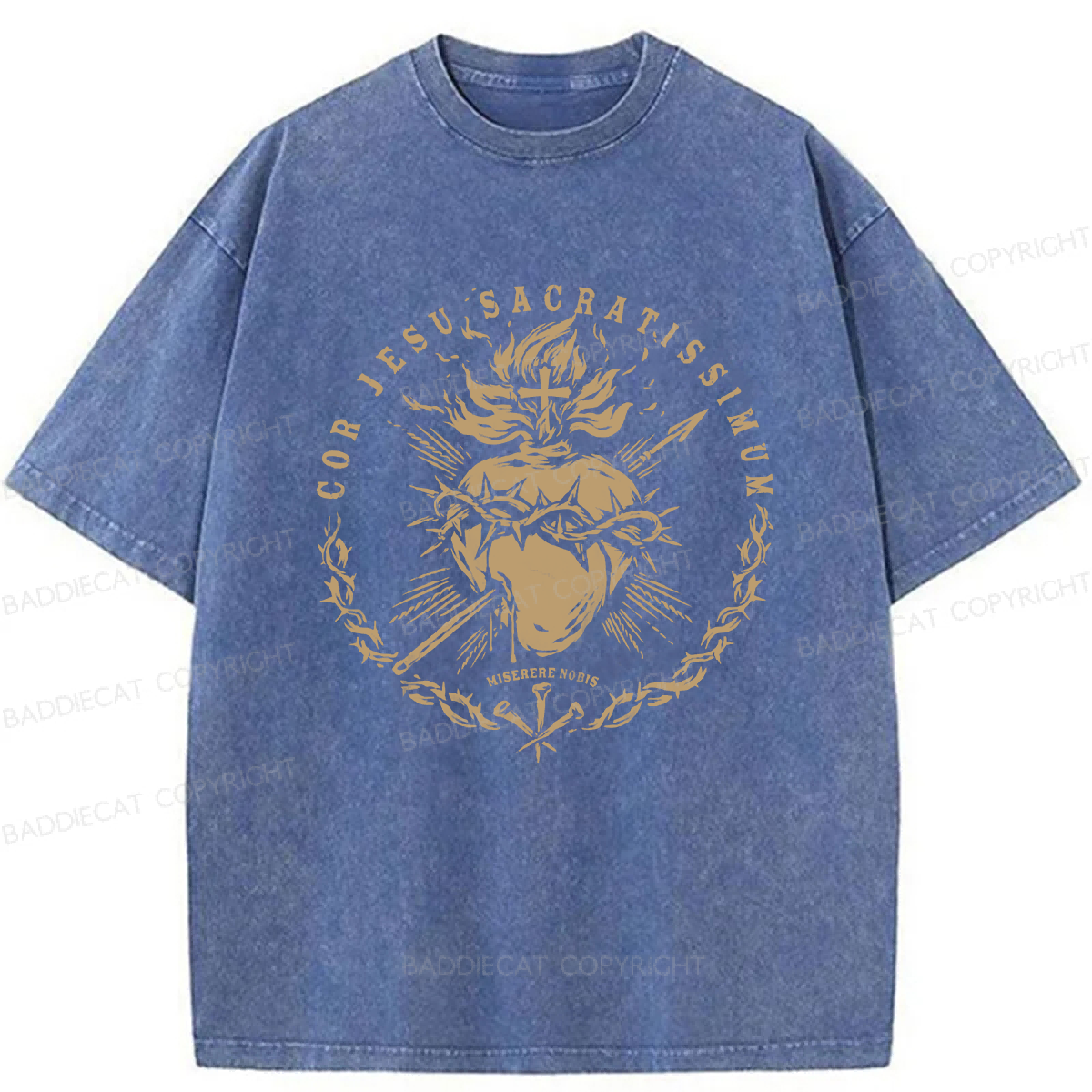 Baddiecat Adult Sacred Heart Of Jesus Washed T-shirt