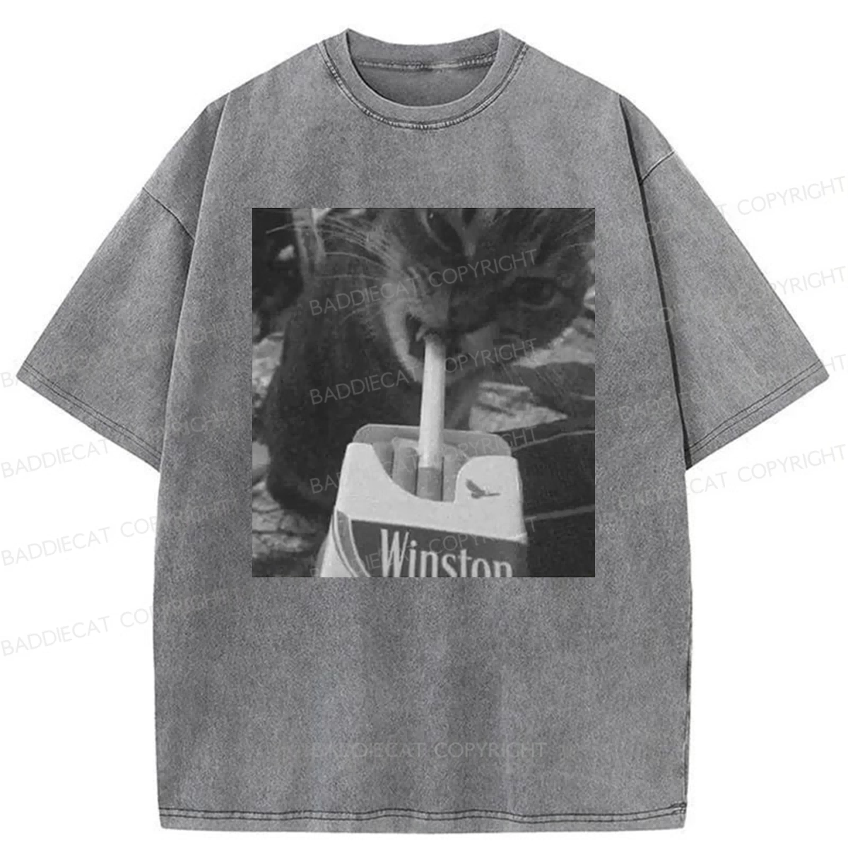 Baddiecat Cat Smoking Washed T-shirt