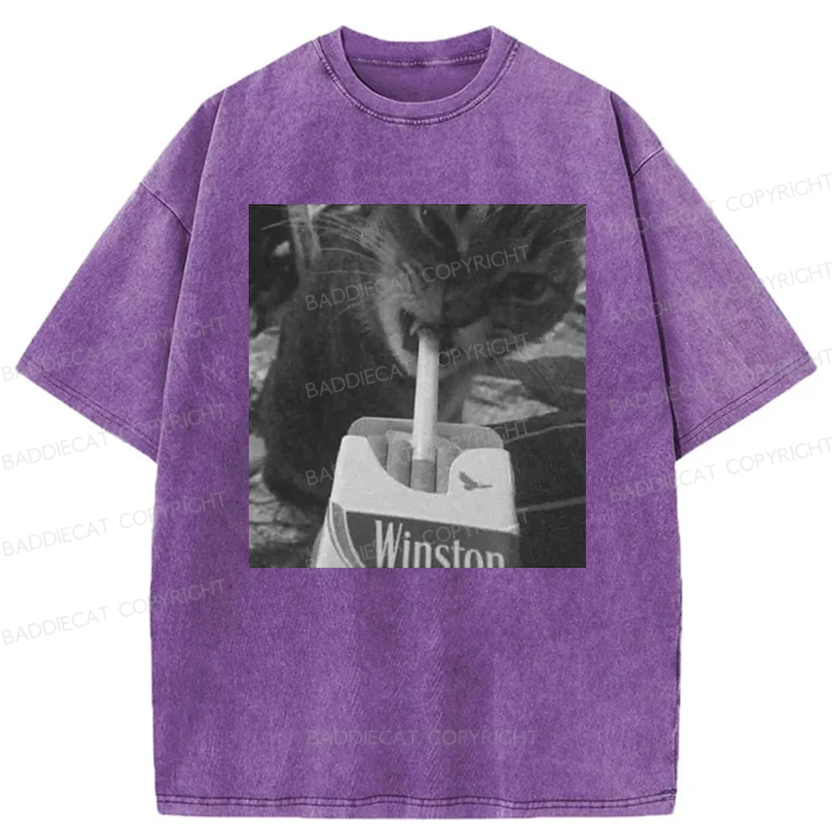 Baddiecat Cat Smoking Washed T-shirt