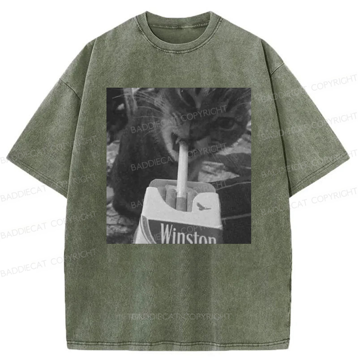 Baddiecat Cat Smoking Washed T-shirt