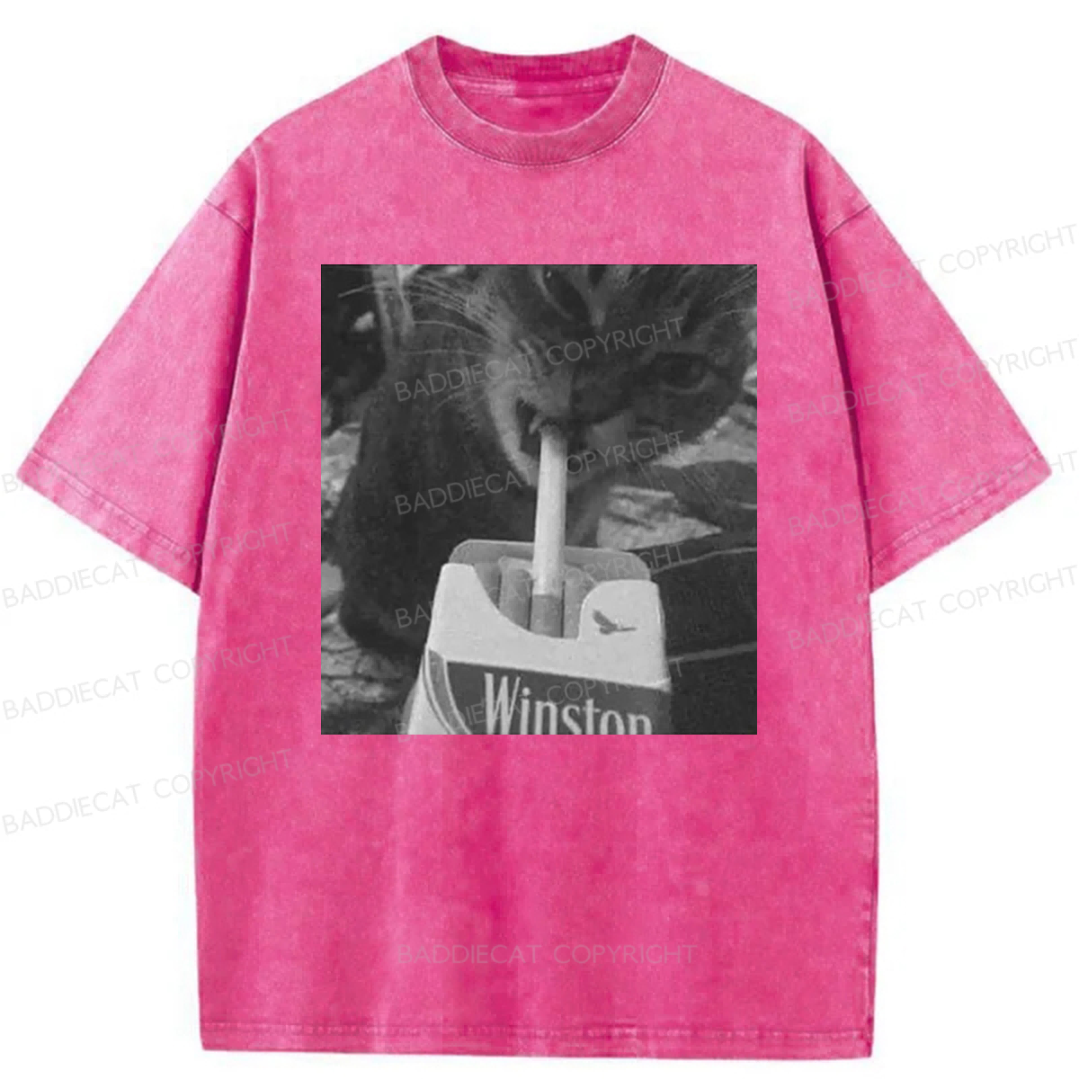 Baddiecat Cat Smoking Washed T-shirt