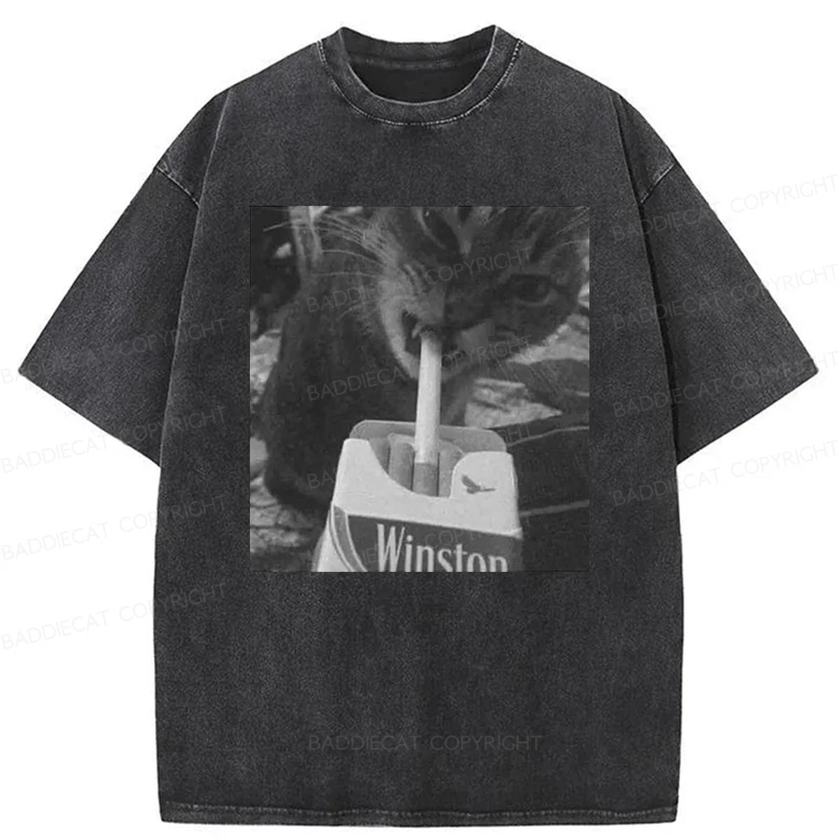 Baddiecat Cat Smoking Washed T-shirt