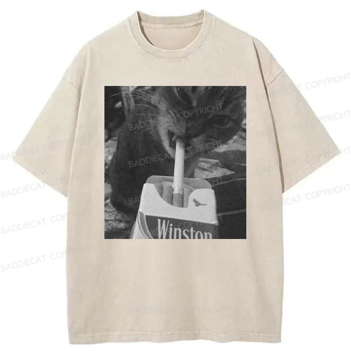 Baddiecat Cat Smoking Washed T-shirt