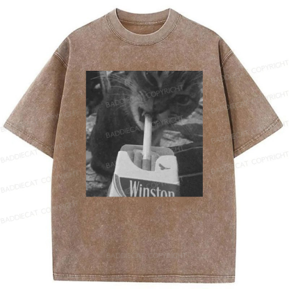 Baddiecat Cat Smoking Washed T-shirt