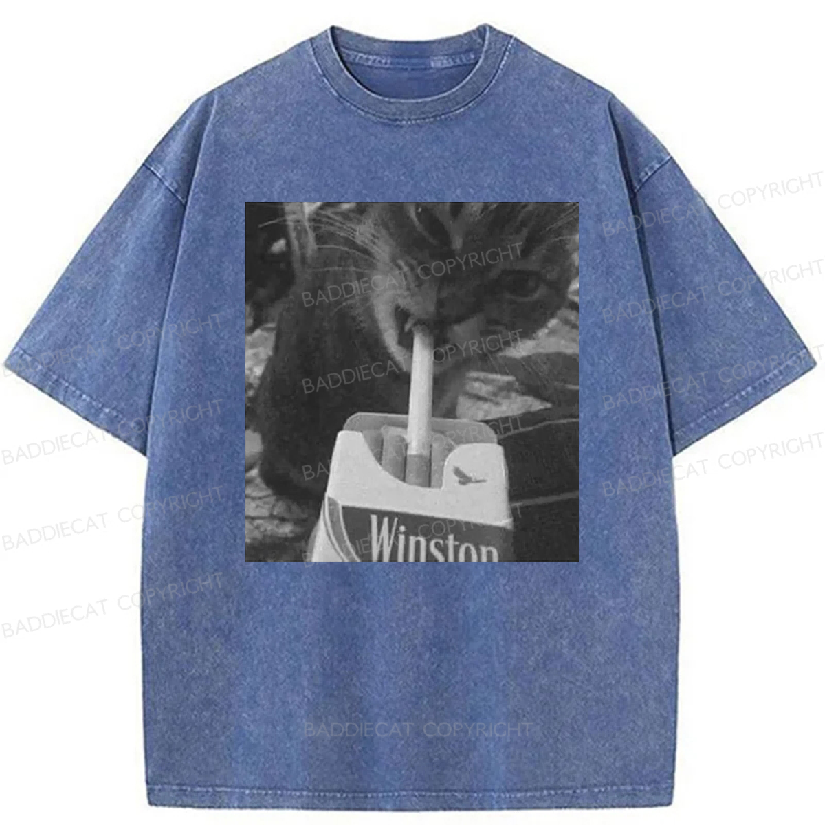 Baddiecat Cat Smoking Washed T-shirt