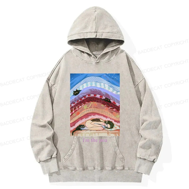 Cozy Night With Cats And Stacked Blankets Washed Hoodie