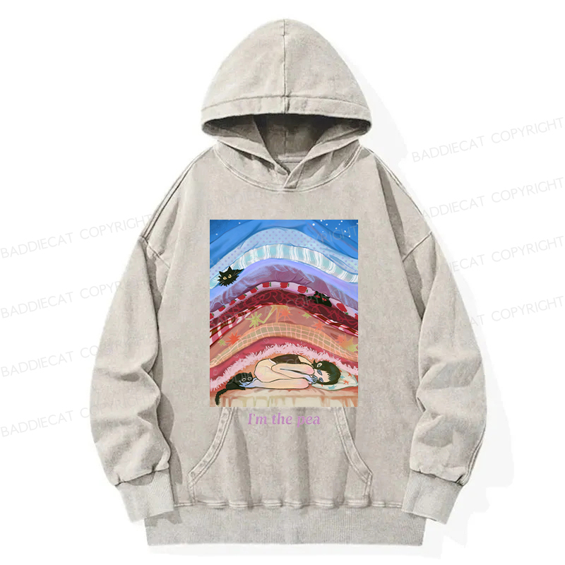 Cozy Night With Cats And Stacked Blankets Washed Hoodie