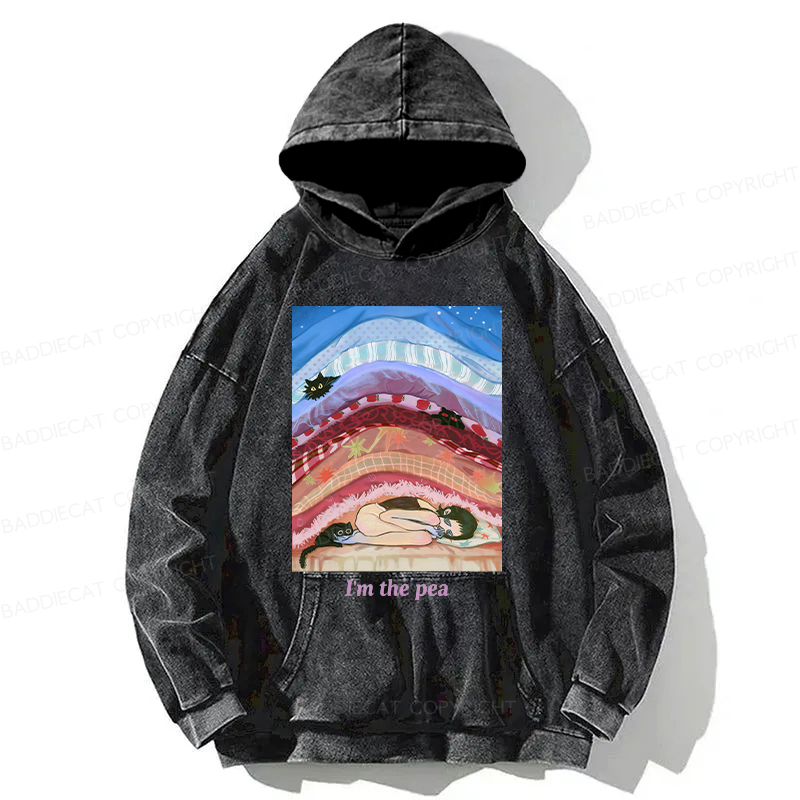 Cozy Night With Cats And Stacked Blankets Washed Hoodie