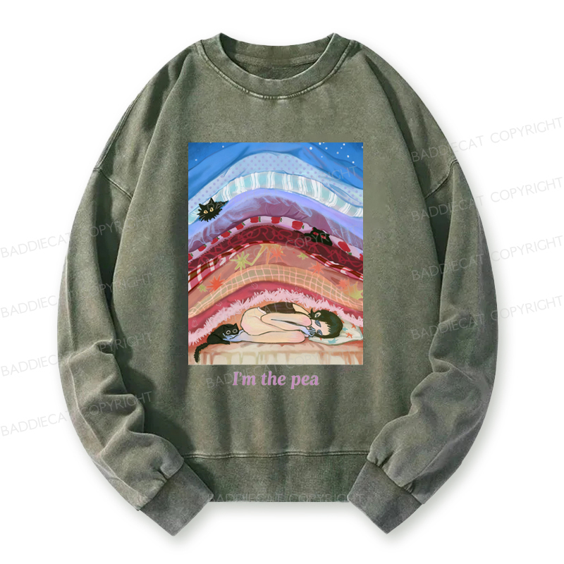 Cozy Night With Cats And Stacked Blankets Washed Sweatshirt