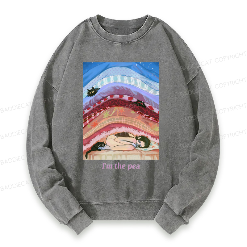 Cozy Night With Cats And Stacked Blankets Washed Sweatshirt