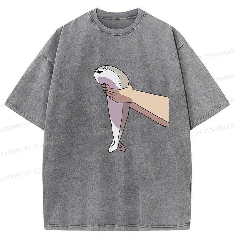 Baddiecat Holding A Fish In Both Hands Washed T-Shirt
