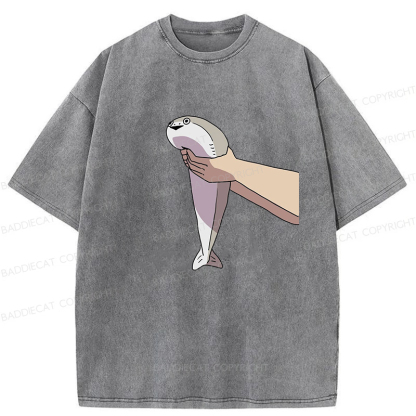 Baddiecat Holding A Fish In Both Hands Washed T-Shirt