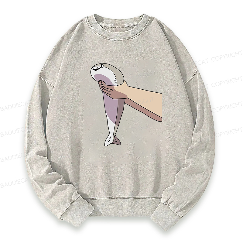 Baddiecat Holding A Fish In Both Hands Washed Sweatshirt