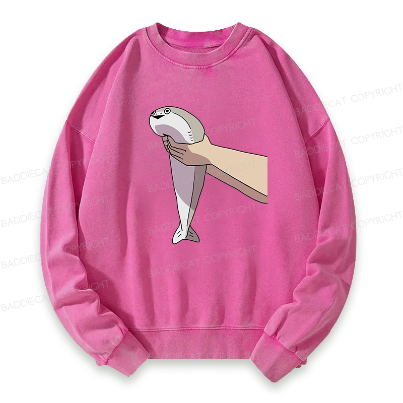 Baddiecat Holding A Fish In Both Hands Washed Sweatshirt