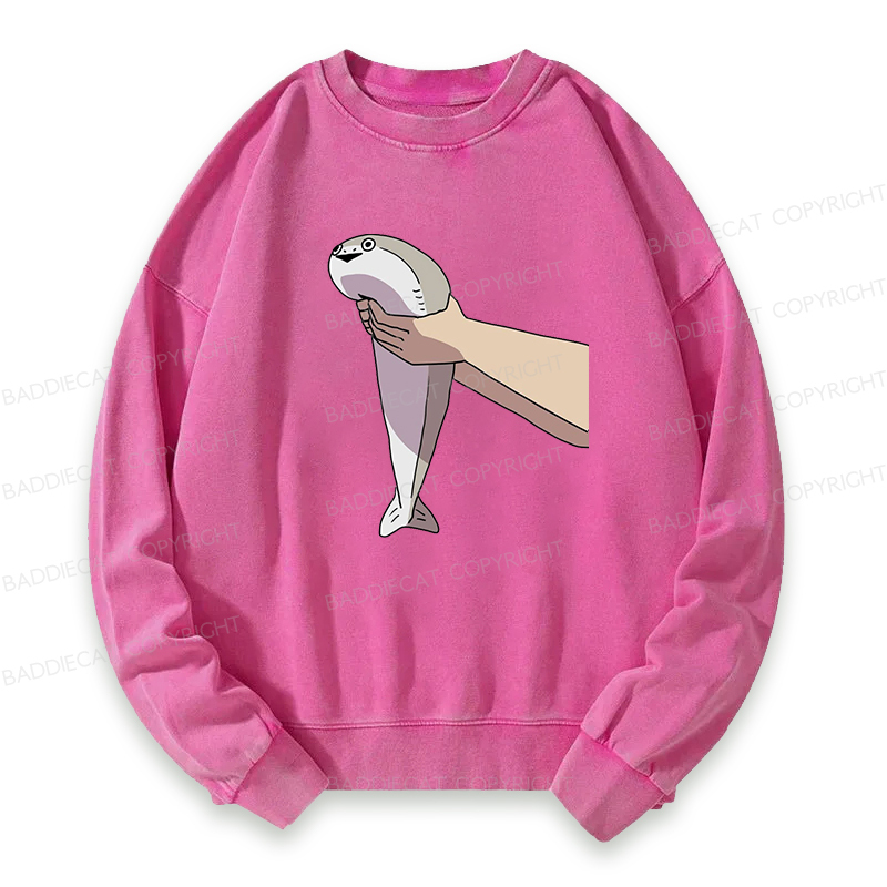 Baddiecat Holding A Fish In Both Hands Washed Sweatshirt