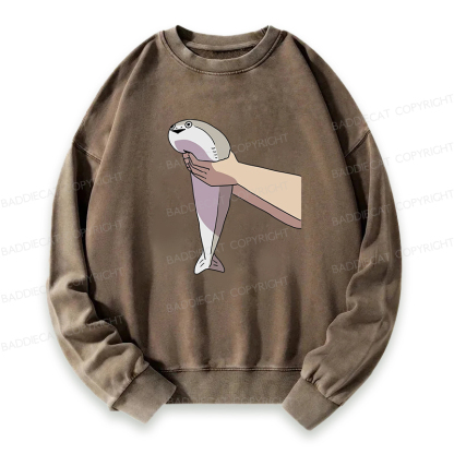 Baddiecat Holding A Fish In Both Hands Washed Sweatshirt