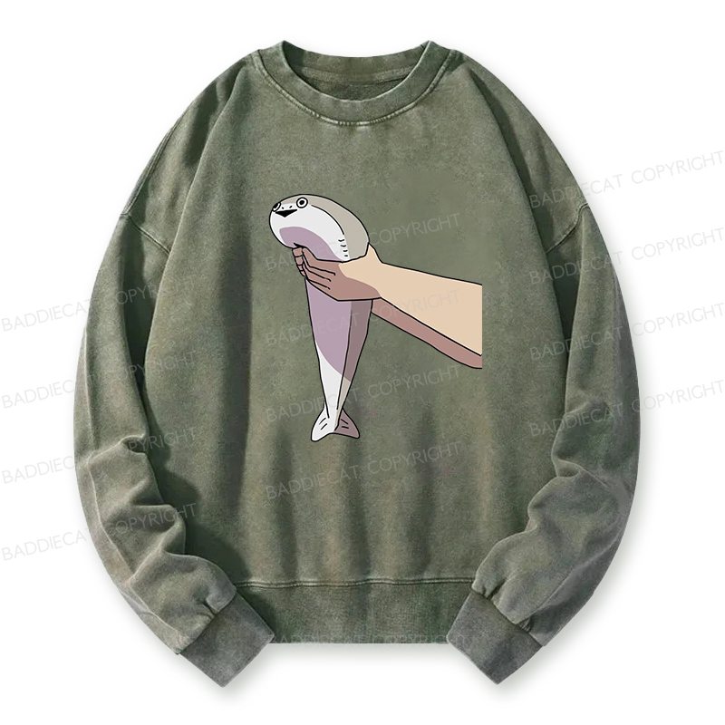 Baddiecat Holding A Fish In Both Hands Washed Sweatshirt
