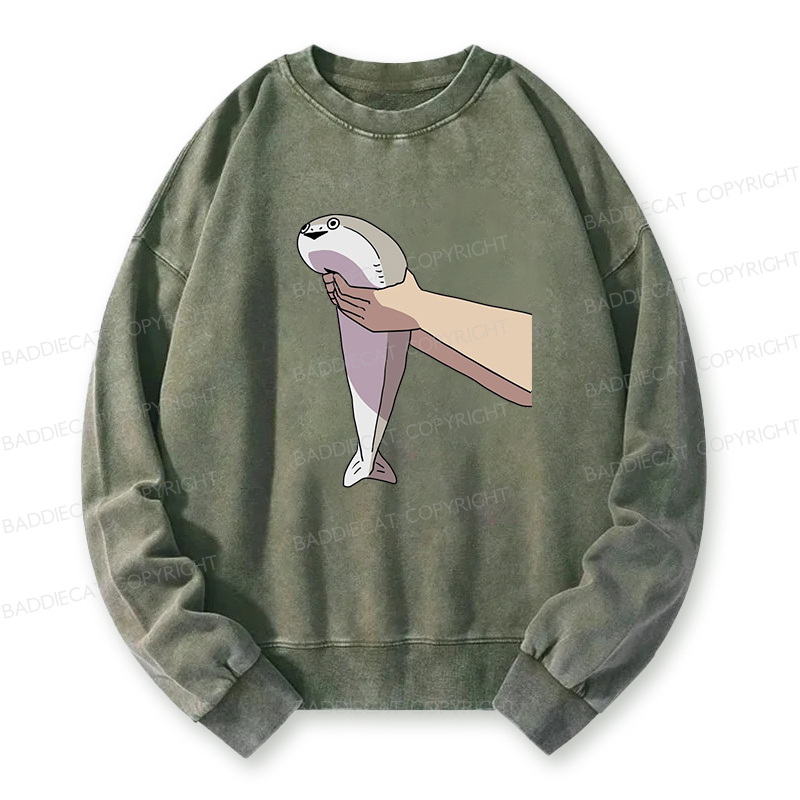 Baddiecat Holding A Fish In Both Hands Washed Sweatshirt