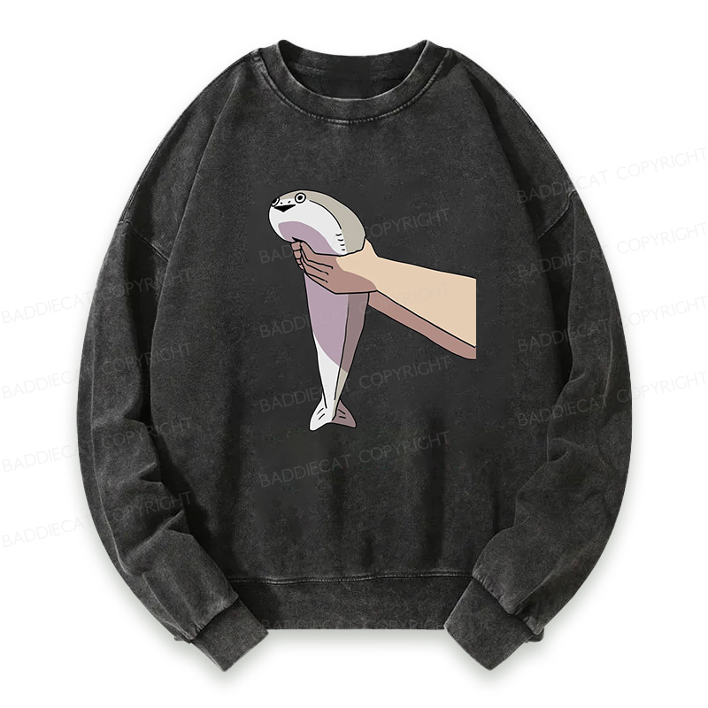 Baddiecat Holding A Fish In Both Hands Washed Sweatshirt
