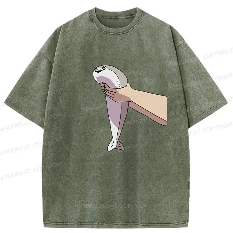 Baddiecat Holding A Fish In Both Hands Washed T-Shirt