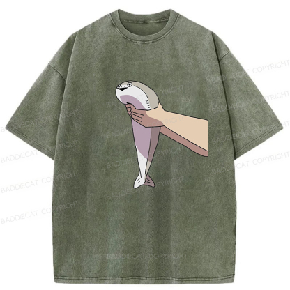 Baddiecat Holding A Fish In Both Hands Washed T-Shirt