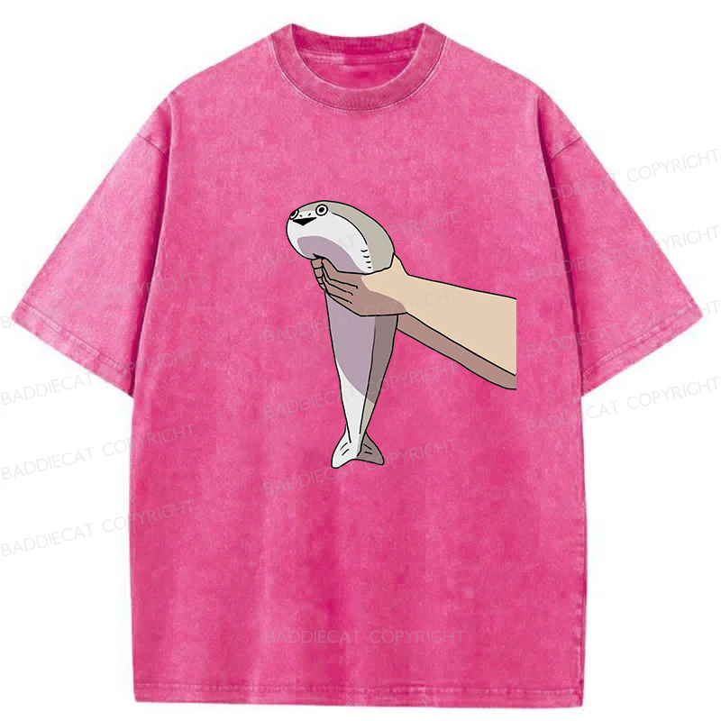 Baddiecat Holding A Fish In Both Hands Washed T-Shirt