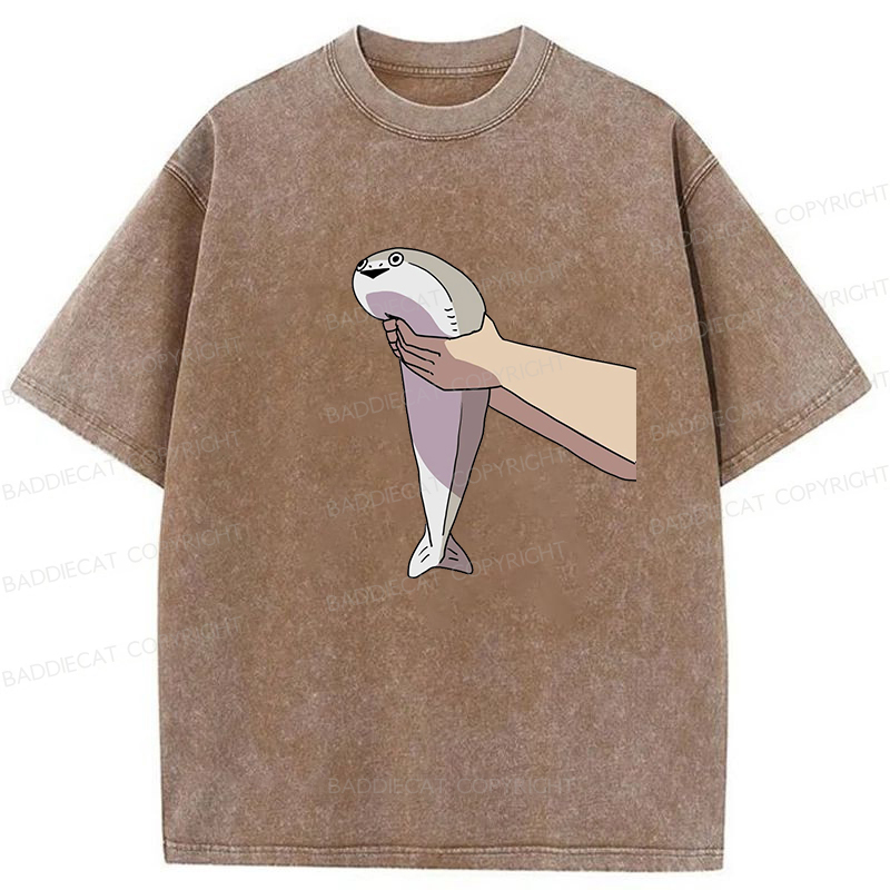Baddiecat Holding A Fish In Both Hands Washed T-Shirt