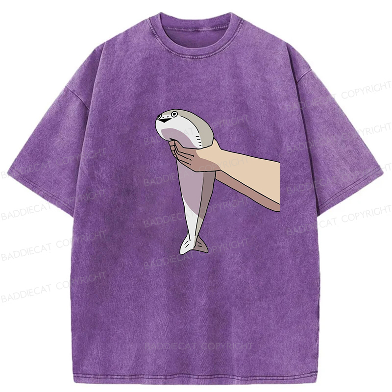 Baddiecat Holding A Fish In Both Hands Washed T-Shirt