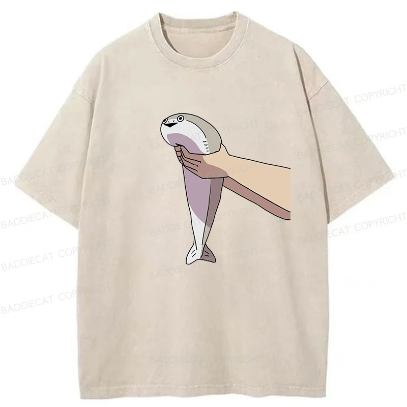 Baddiecat Holding A Fish In Both Hands Washed T-Shirt