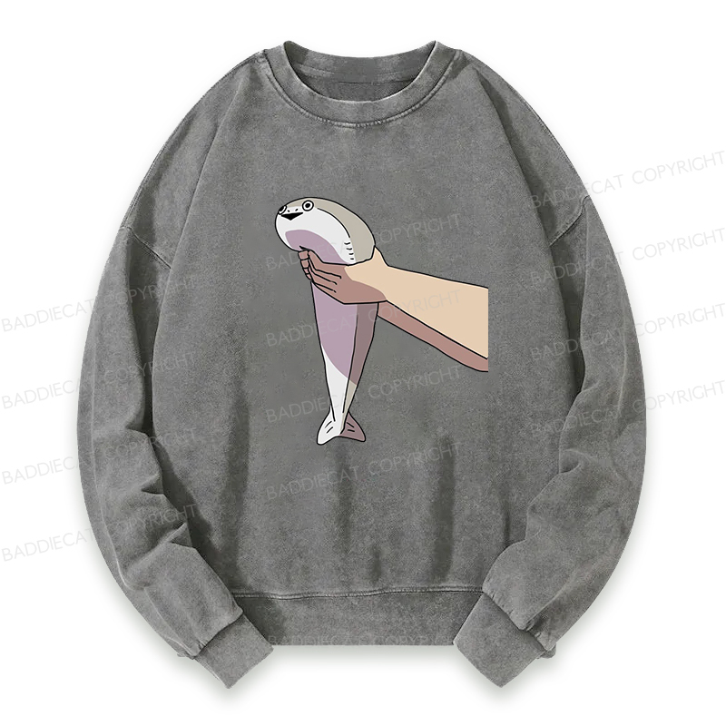 Baddiecat Holding A Fish In Both Hands Washed Sweatshirt