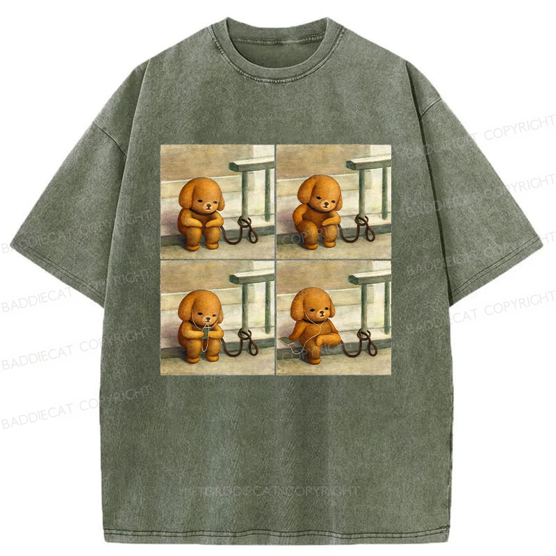 Baddiecat Dog Using Headphones Washed T-Shirt