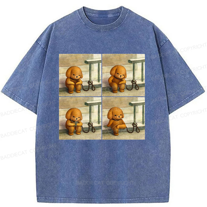 Baddiecat Dog Using Headphones Washed T-Shirt