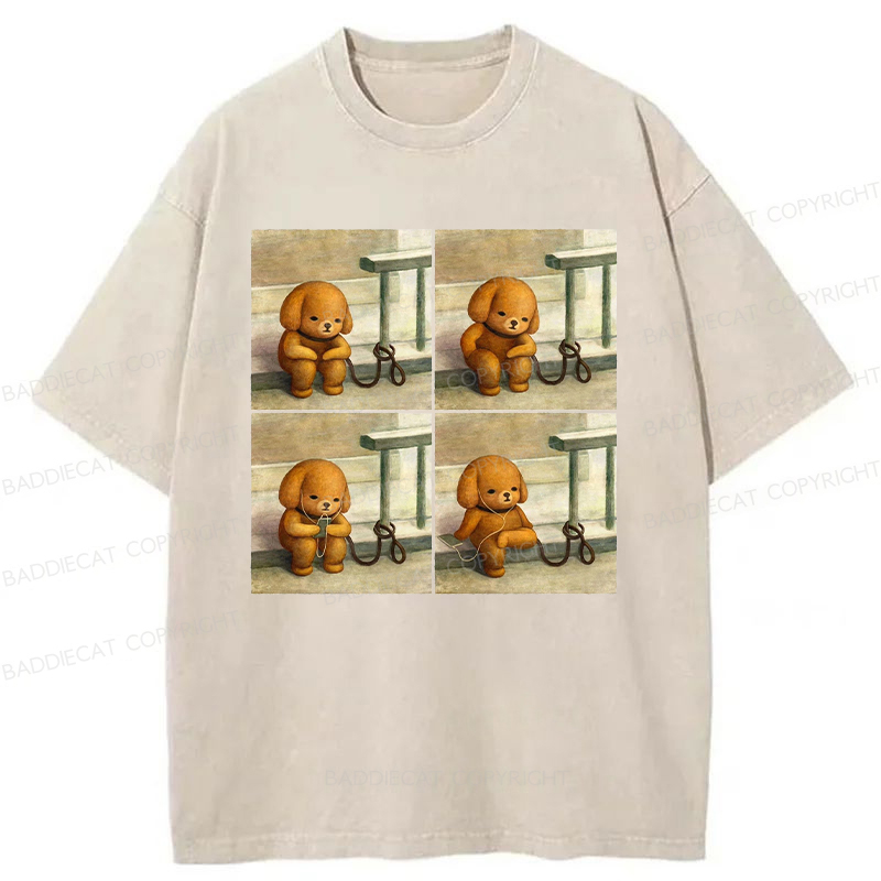 Baddiecat Dog Using Headphones Washed T-Shirt