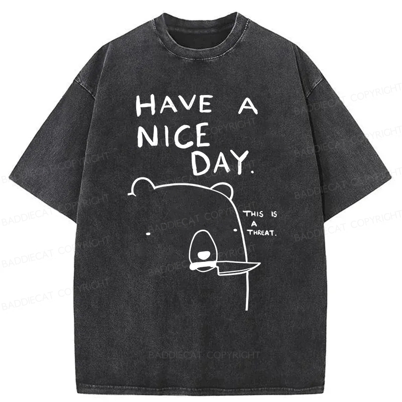Baddiecat Have A Nice Day Washed T-Shirt