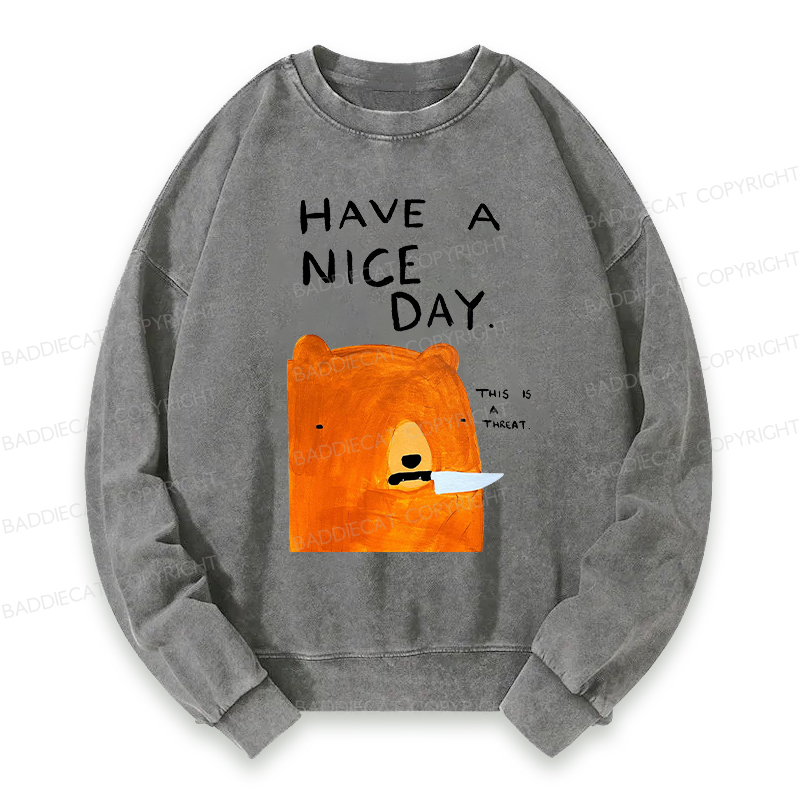 Baddiecat Have A Nice Day This Is A Threat Washed Sweatshirt