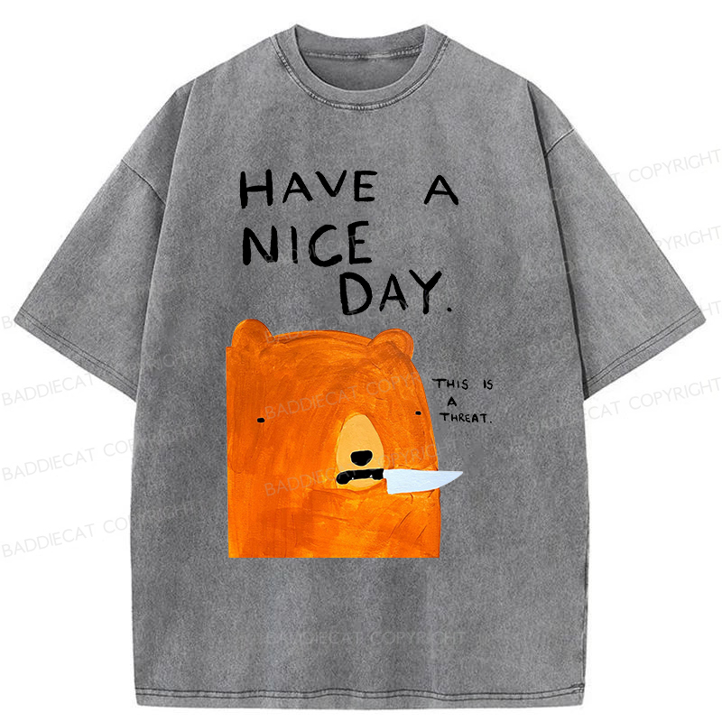 Baddiecat Have A Nice Day This Is A Threat Washed T-Shirt