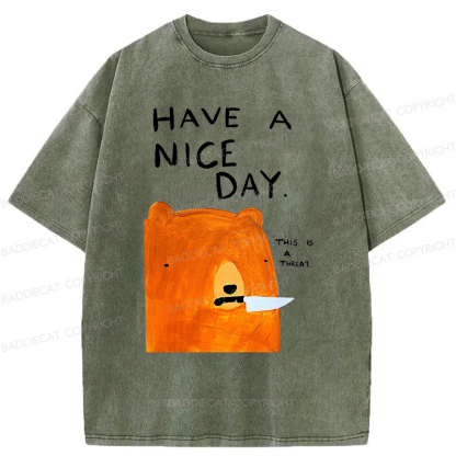 Baddiecat Have A Nice Day This Is A Threat Washed T-Shirt
