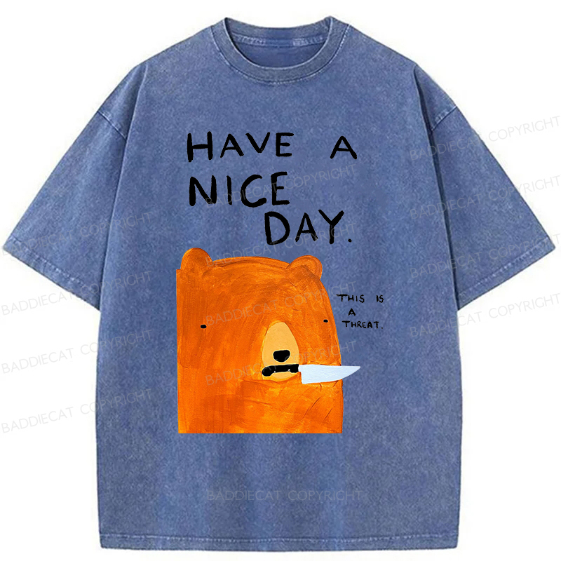 Baddiecat Have A Nice Day This Is A Threat Washed T-Shirt