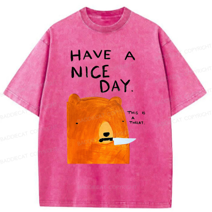Baddiecat Have A Nice Day This Is A Threat Washed T-Shirt